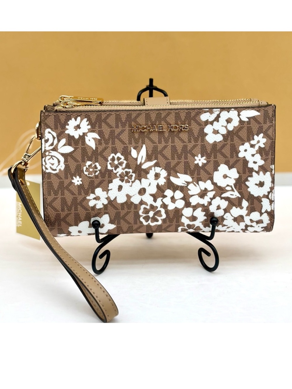 MICHAEL KORS Double Zip Printed Signature Logo Wristlet Wallet